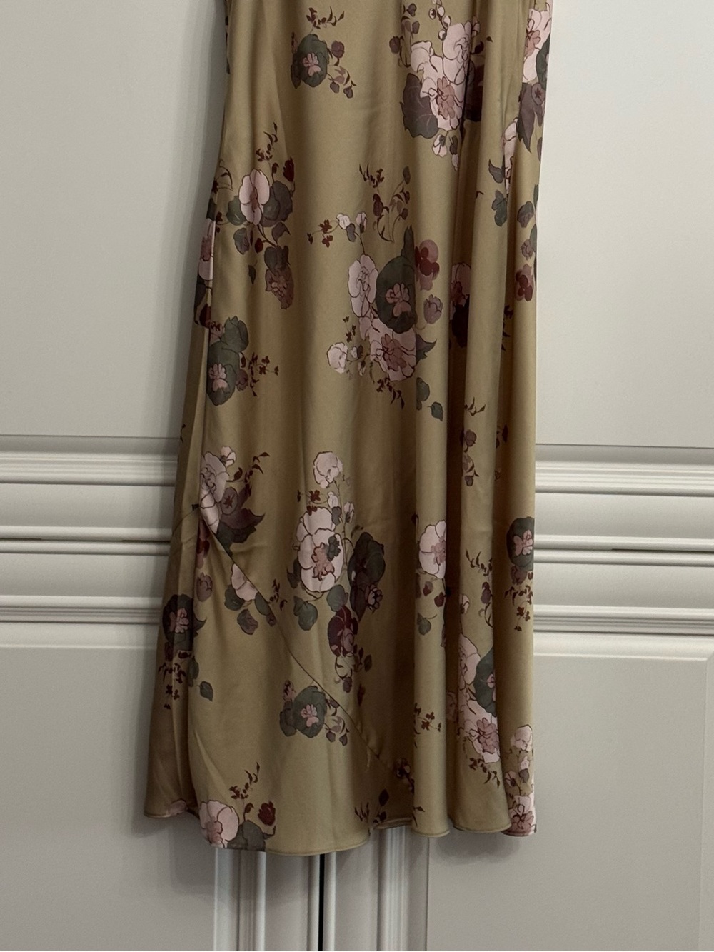 Wilfred Only Cowl Neck Slip Dress Olive Colour with Pink Blooms Size Medium - Picture 7 of 10